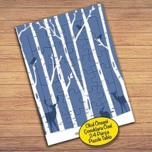 Asilmeydan Ağaç ve Geyik Silüeti Çocuklara Özel Puzzle Yapboz Tablo-2147975002