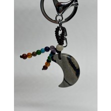 Gemsartdeco Gri Jasper Doğaltaş Anahtarlık Charm Hilal