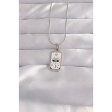 Maral Group 316L Çelik Gümüş Renk Beyaz Mineli Göz Figür Tarot Kolye