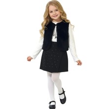 MİNİM Peluş Yelekli Taşlı Etekli 3 Lü Kız Çocuk Takım - Bayramlık - Özel Gün