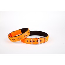 SHC4200 Softlu Kemik Desenli Köpek Tasması 2 cm x 45 cm Turuncu