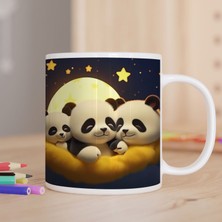 Asilmeydan Yıldızların Altında Sevimli Minik Pandalar Baskılı Hediyelik Kupa Bardak