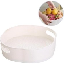 Costurera 360 Derece Dönebilen Mekanizmalı Yuvarlak Tepsi Formlu Sunum ve Servis Organizer Tablası