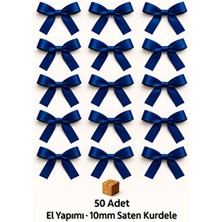 FIRAT FİYONK SAKS MAVİ Nikah Şekeri, Hediye Süs, Balon Süs, Hazır Fiyonk Saten Kurdele 10mm 50 Adet