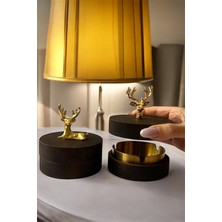 Gisvol 2li Set Kapaklı Ahşap Geyik Figür Metal Iç Haznli Dekoratif Küllük Masa Küllük Koyu Gold Geyikli2