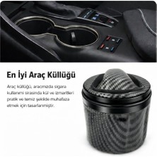 Stilix Garage Üniversal Porselen Yanmaz Koku Geçirmez Mavi Işıklı Lüx Oto Küllük Dumansız Kapaklı Siyah Renk