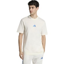 Adidas Essentials Small Logo Single Jersey Erkek Ekru Yuvarlak Yaka Tişört