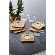 İntora 6 Lı Cam Çay Fincanı Seti Bambu Tabanlı 200 ml