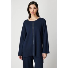 On Triko Önü Taş Işlemeli Uzun Triko Kazak 63320