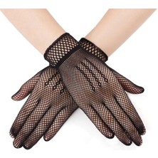 Ett Siyah Renk Likralı File Eldiven Parmaklı Örgü Eldiven Yetişkin Boy