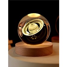 Mobgift Satürn Temalı Geniş Gezegen Ahşap Alt Usb'li Cam Küre