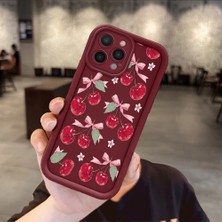 HONTINGA iPhone 14 Pro Max iPhone 14 Plus Uyumlu Telefon Kılıfı Düşüme Önleyici Basitlik Anti Düşme Kamera Korumali Kiraz Bordo Desen Yumuşak Silikon Telefon Kılıfı K2-7150