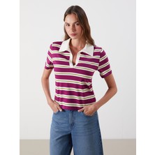 Lc Waikiki Yeni Sezon Polo Yaka Çizgili Kadın Tişört