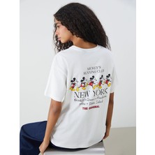Lc Waikiki Yeni Sezon Bisiklet Yaka Mickey Mouse Baskılı Kadın Tişört