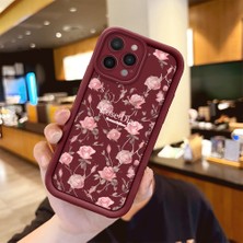 HONTINGA iPhone 14 Pro Max iPhone 14 Plus Uyumlu Telefon Kılıfı Düşüme Önleyici Basitlik Anti Düşme Kamera Korumali Çiçek Bordo Desen Yumuşak Silikon Telefon Kılıfı K2-7044