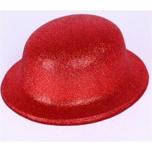 Ett Kırmızı Renk Yuvarlak Simli Plastik Parti Şapkası