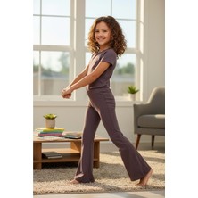 Ispanyol Paça Düz Renk Viskos Kız Çocuk Tayt - RYZ119 - Mürdüm - 8 Yaş Mürdüm