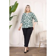 Bosel Desenli Püsküllü Viskon Bluz Bebe Yaka Kısa Kollu Big Size Rahat Kesim - Desenli