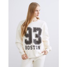 Lc Waikiki Yeni Sezon Boston Baskılı Oversize Kadın Kalın Sweatshirt