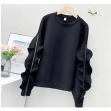 Arben Boutique Kadın Bisiklet Yaka Kolları Volan Detay Üç Iplik Kumaş Sweat