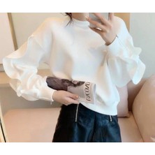 Arben Boutique Kadın Bisiklet Yaka Kolları Volan Detay Üç Iplik Kumaş Sweat