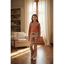 Viskos Kumaş Baskılı Kız Çocuk Ispanyol Paça Tayt - RYZ118 - Bej - 8 Yaş Bej