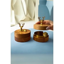 Gisvol 2li Set Kapaklı Ahşap Geyik Figürlü Metal Iç Haznli Dekoratif Küllük Masa Küllük Doğal Gold Geyikli2