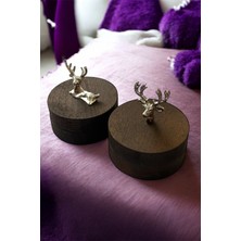 Gisvol 2li Set Kapaklı Ahşap Geyik Figür Metal Iç Haznli Dekoratif Küllük Masa Küllük Koyu Gümüş Geyikli2