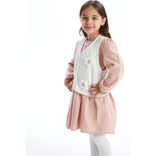 Lc Waikiki Yeni Sezon Bisiklet Yaka Kız Çocuk Triko Elbise ve Yelek 2'li