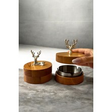 Gisvol 2li Set Kapaklı Ahşap Geyik Figür Metal Iç Haznli Dekoratif Küllük Masa Küllük Doğal Gümüş Geyikli2