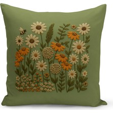 Bertille Home Çift Tarafı Dijital Baskılı Kırlent Kılıfı (Panç /punch Nakış Desen Görünümlü)