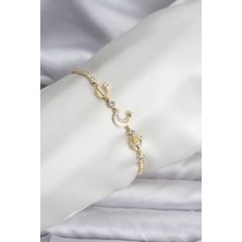 Pazarcan Charmlı Model Zirkon Taşlı Gold Renk Su Yolu Kadın Bileklik