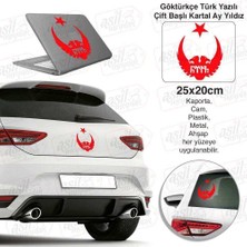 Asilmeydan Selçuklu Çift Başlı Kartal Göktürkçe Türk Yazılı Ay Yıldız Kırmızı Sticker - Araç Oto Araba Etiket,