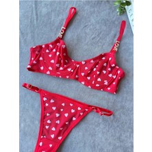 Arona Kadın Love Serisi Kalpli Brode Işlemeli Sütyen Takımı Kırmızı