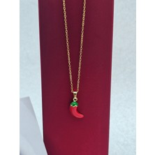 Mosso Steel Biber Figürlü Çelik Kolye Kırmızı Yeşil Gold Renk