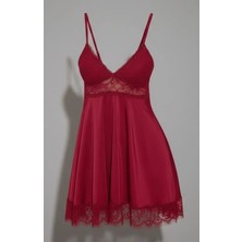 Biçomi Bicomi Bordo Dantel Detaylı Ince Askılı Saten Kısa Fantezi Gecelik