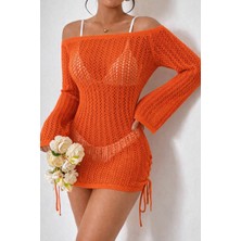 Nilza Örme Pamuk Uzun Kollu Pareo Plaj Elbisesi Kimono Kaftan