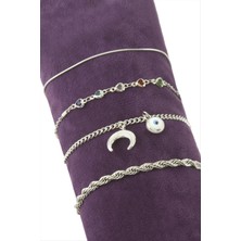 Bijuteri Net 4 Adet Hilal Nazar Taşlı Zincir Bileklik