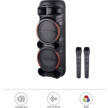 Başkenttekno 2058 Çift Kablosuz Mikrofonlu Rgb Ledli Taşınabilir Bluetooth Hoparlör Parti Speaker Fm / USB / Tf