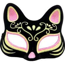 Lokiboo Siyah Renk Süet Kaplama Üzeri Pembe Sarı Simli Kedi Maskesi 17X14 cm - Lisinya