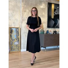 byasafkids Kadın Kısa Kollu Bisiklet Yaka Midi Viskon Iki Iplik Elbise