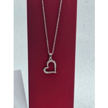 Mosso Steel Kalpli Zirkon Taşlı Çelik Kolye Gümüş Renk