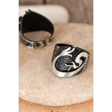 Pazarcan Lale Figürlü Füme Gri Renk Ayarlamalı Erkek Yüzük