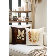 Bertille Home Çift Tarafı Dijital Baskılı  4'lü Kırlent Kılıfı Seti (Panç /punch Nakış Desen Görünümlü)