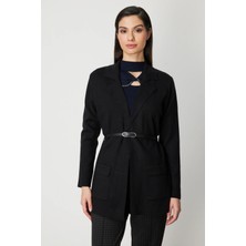 On Triko Beli Kemerli Kapak Cepli Hırka 69907