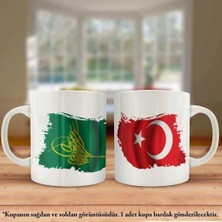 Asilmeydan Çift Yön Baskılı Yeşil Osmanlı Tuğrası ve Türkiye Bayrağı Kupa Bardak