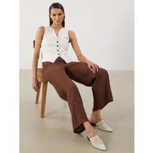 Lc Waikiki Yeni Sezon V Yaka Çizgili Keten Karışımlı Kadın Klasik Yelek