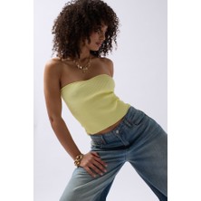 Yeşil Sarmaşık Straplez Dokulu Crop