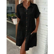 Yeşil Sarmaşık Kadın Kısa Kollu Bisiklet Yaka Yandan Yırtmaçlı Viskon Midi Elbise