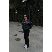 Yeşil Sarmaşık Pötikare Desen Nakışlı Kolej Ceket - Haki